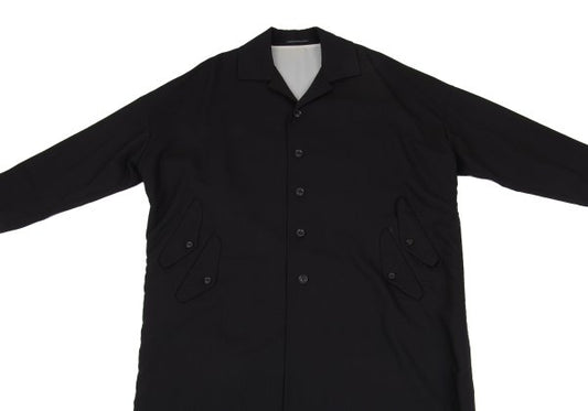 B Yohji Yamamoto Wool Side Drawstring Flap Coat Black Size 1