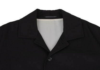 B Yohji Yamamoto Wool Side Drawstring Flap Coat Black Size 1