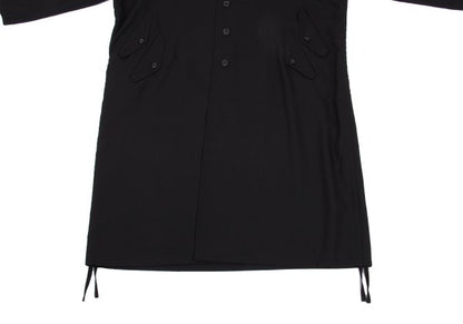 B Yohji Yamamoto Wool Side Drawstring Flap Coat Black Size 1