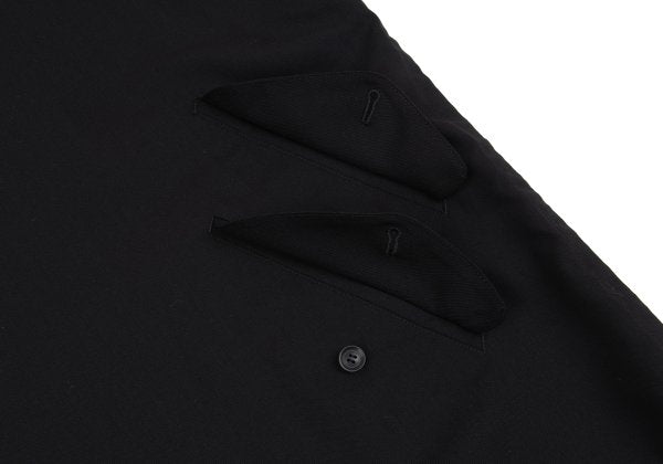 B Yohji Yamamoto Wool Side Drawstring Flap Coat Black Size 1