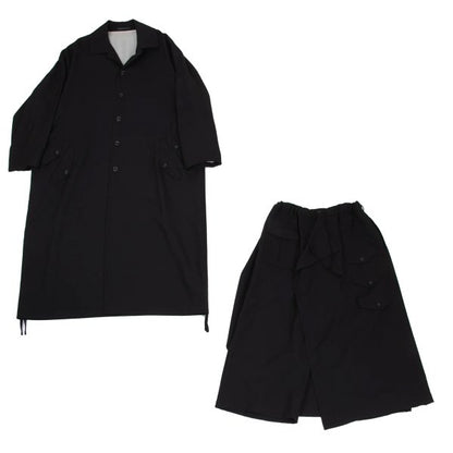 B Yohji Yamamoto Wool Side Drawstring Flap Coat Black Size 1