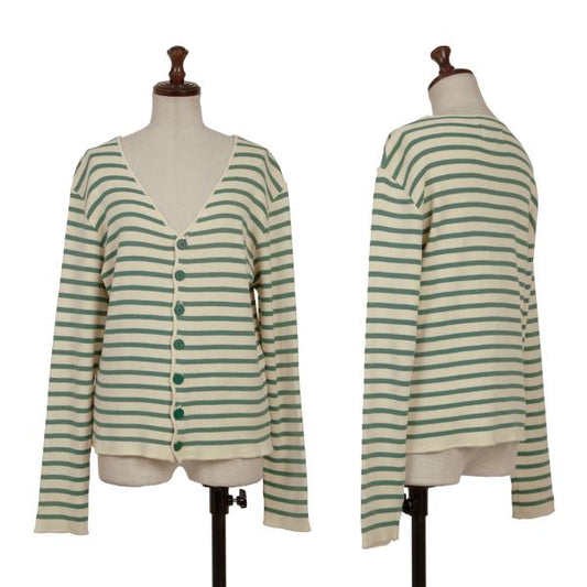 JUNIOR GAULTIER Striped Cotton V-Neck Beige Green Cardigan Size L