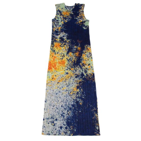 PLEATS PLEASE SPLASH 22AW Print Sleeveless Dress Navy Size 3