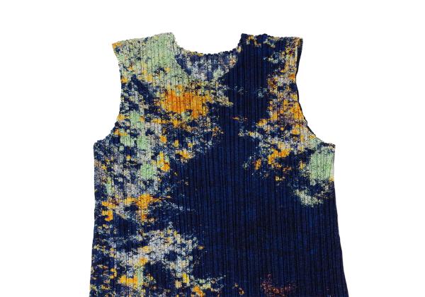 PLEATS PLEASE SPLASH 22AW Print Sleeveless Dress Navy Size 3