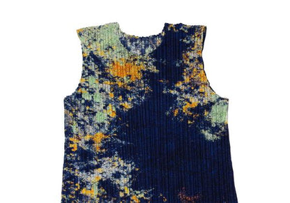 PLEATS PLEASE SPLASH 22AW Print Sleeveless Dress Navy Size 3