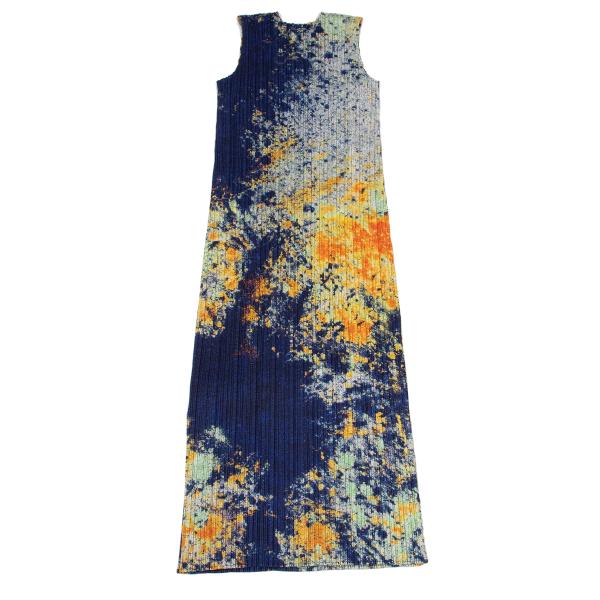 PLEATS PLEASE SPLASH 22AW Print Sleeveless Dress Navy Size 3