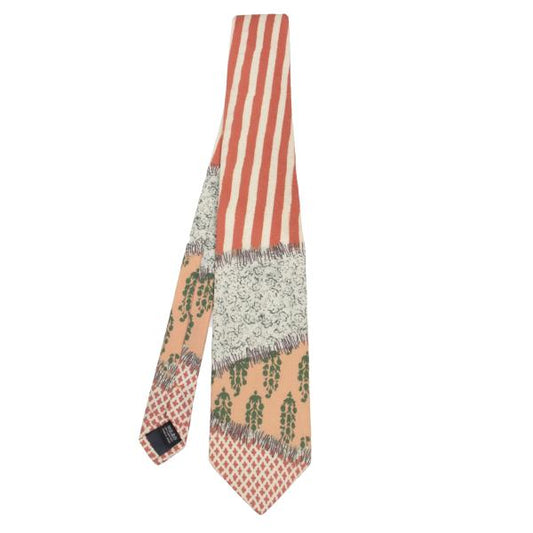 Jean Paul GAULTIER HOMME Striped Panel Silk Tie Orange