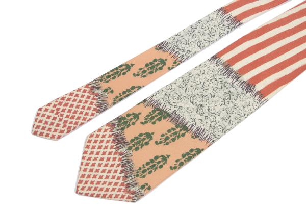 Jean Paul GAULTIER HOMME Striped Panel Silk Tie Orange