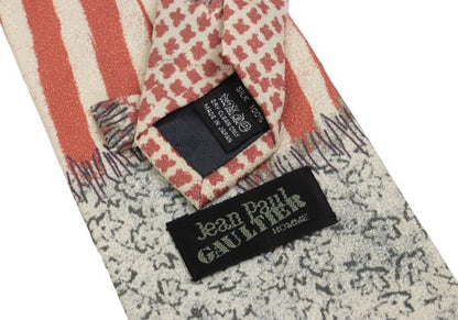 Jean Paul GAULTIER HOMME Striped Panel Silk Tie Orange
