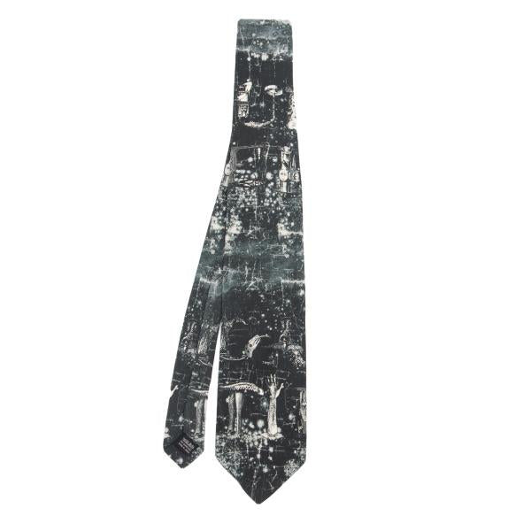 Jean Paul GAULTIER HOMME Black Graphic Print Silk Tie