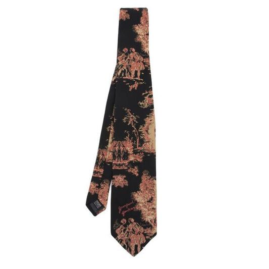 Jean Paul GAULTIER HOMME Graphic Print Silk Tie Black