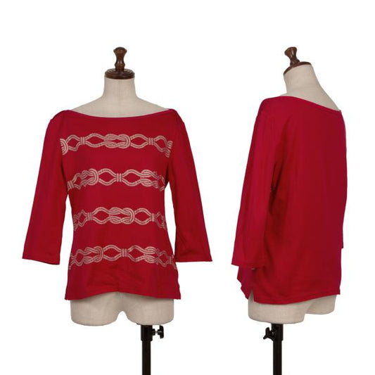 VIVIENNETAM Cotton Rope Print 3/4 Sleeve Top Red Gold Size 1