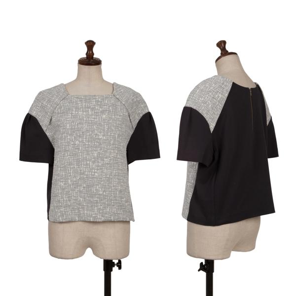 VIVIENNETAM Paneled Jacquard Navy Gray Blouse