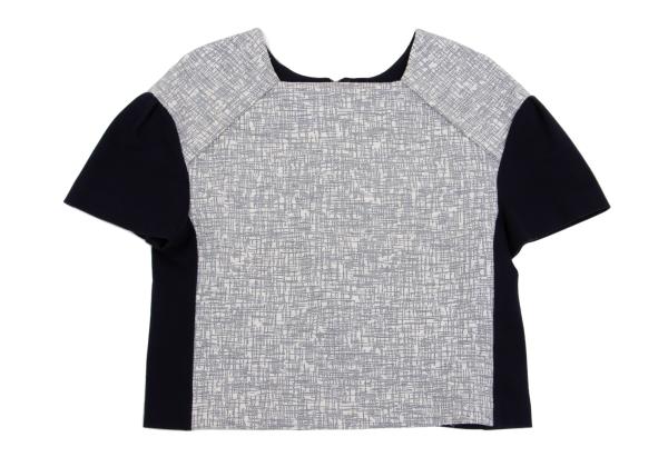 VIVIENNETAM Paneled Jacquard Navy Gray Blouse