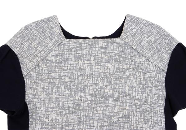 VIVIENNETAM Paneled Jacquard Navy Gray Blouse