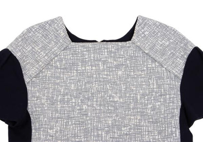 VIVIENNETAM Paneled Jacquard Navy Gray Blouse