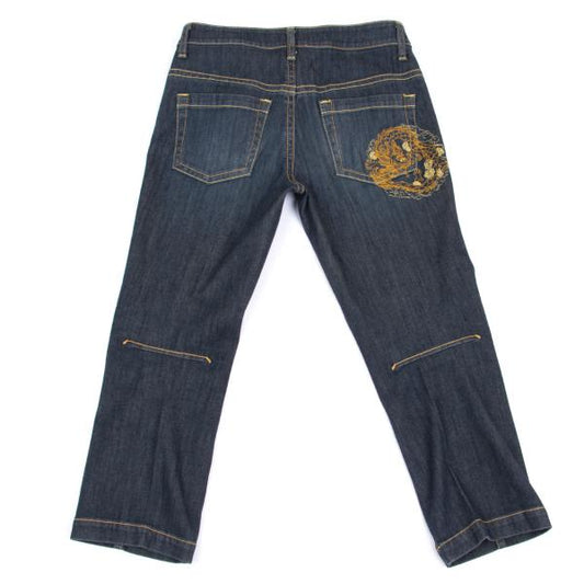 VIVIENNETAM Dragon Embroidered Cropped Jeans Indigo Size 1