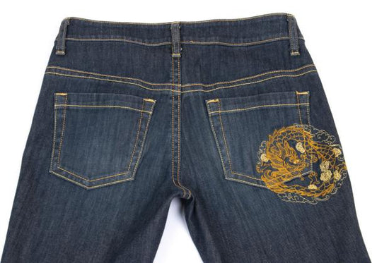 VIVIENNETAM Dragon Embroidered Cropped Jeans Indigo Size 1