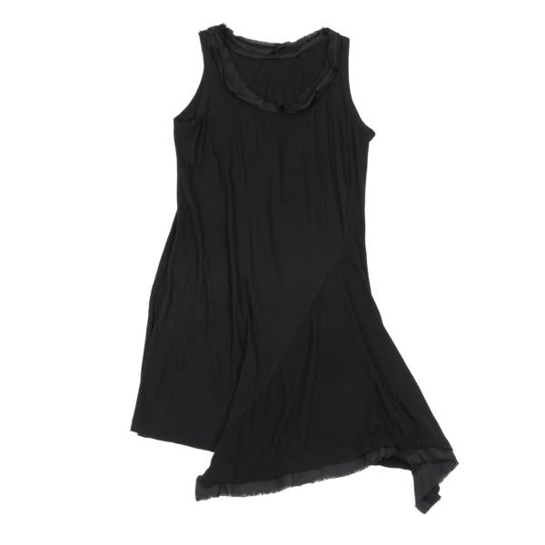 Y's Mixed Material Frill Sleeveless Tunic Black Blouse Size 2
