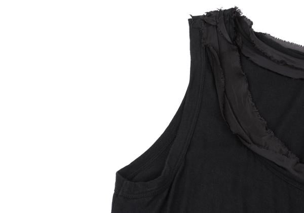 Y's Mixed Material Frill Sleeveless Tunic Black Blouse Size 2