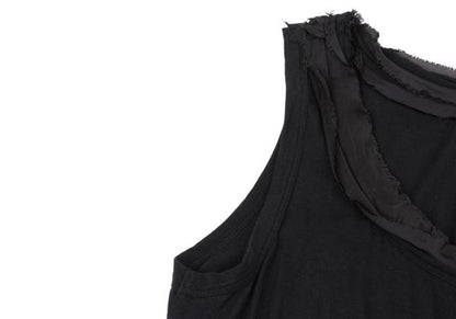 Y's Mixed Material Frill Sleeveless Tunic Black Blouse Size 2
