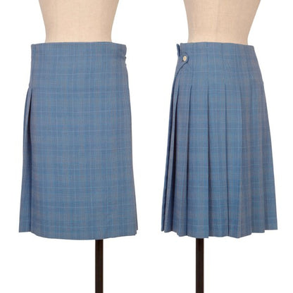 COMME des GARCONS Wool Check Pleated Wrap Light Blue Skirt Size S