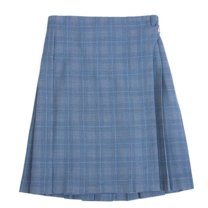 COMME des GARCONS Wool Check Pleated Wrap Light Blue Skirt Size S