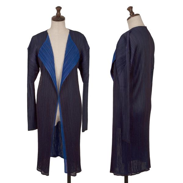 PLEATS PLEASE Mesh Bi-Color Layered Coat Blue Size 4