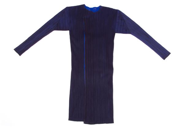 PLEATS PLEASE Mesh Bi-Color Layered Coat Blue Size 4