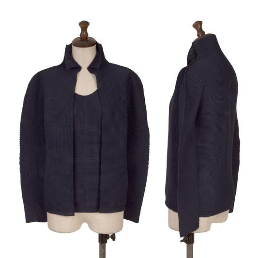 ISSEY MIYAKE me Layered Pleated Cardigan Navy Size F
