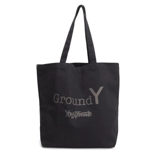 Ground Y Logo Print Canvas Tote Bag Black