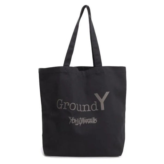 Ground Y Logo Print Canvas Tote Bag Black