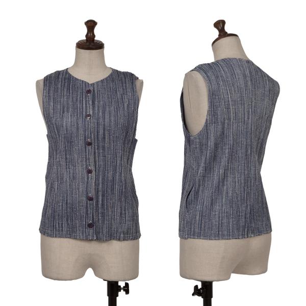 PLEATS PLEASE 97SS Pleated Gingham Print Vest Blue Size 3