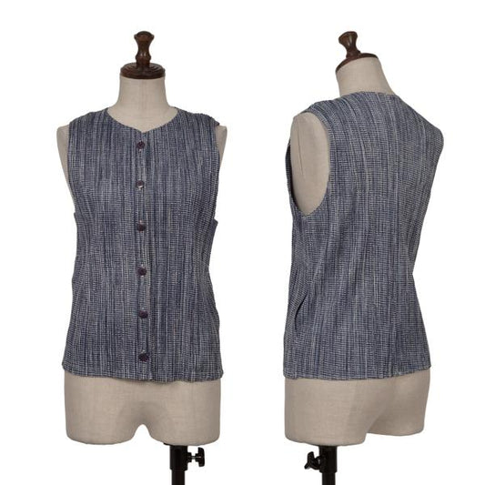 PLEATS PLEASE 97SS Pleated Gingham Print Vest Blue Size 3