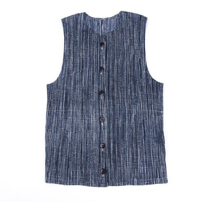 PLEATS PLEASE 97SS Pleated Gingham Print Vest Blue Size 3