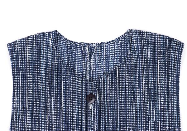 PLEATS PLEASE 97SS Pleated Gingham Print Vest Blue Size 3