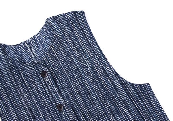 PLEATS PLEASE 97SS Pleated Gingham Print Vest Blue Size 3