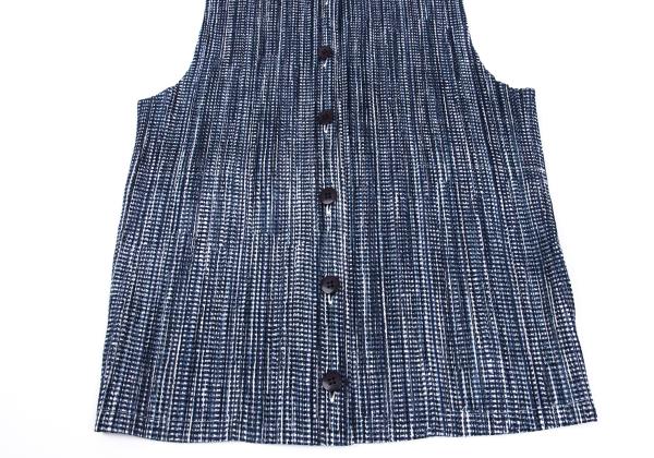 PLEATS PLEASE 97SS Pleated Gingham Print Vest Blue Size 3