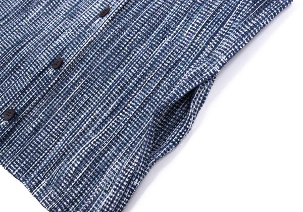 PLEATS PLEASE 97SS Pleated Gingham Print Vest Blue Size 3