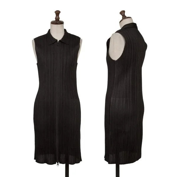PLEATS PLEASE Pleated Zip Up Sleeveless Jacket Black Size 3