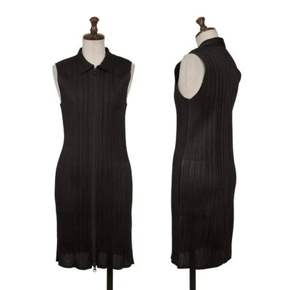 PLEATS PLEASE Pleated Zip Up Sleeveless Jacket Black Size 3