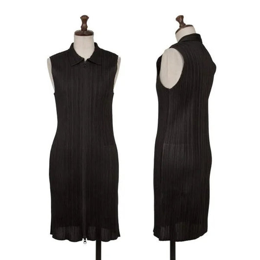PLEATS PLEASE Pleated Zip Up Sleeveless Jacket Black Size 3