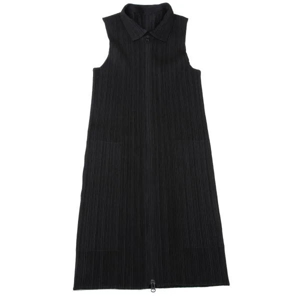 PLEATS PLEASE Pleated Zip Up Sleeveless Jacket Black Size 3