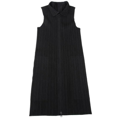 PLEATS PLEASE Pleated Zip Up Sleeveless Jacket Black Size 3