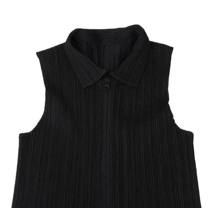 PLEATS PLEASE Pleated Zip Up Sleeveless Jacket Black Size 3