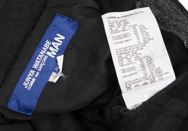 JUNYA WATANABE MAN Felted Wool Leather Jacket Black Size XS
