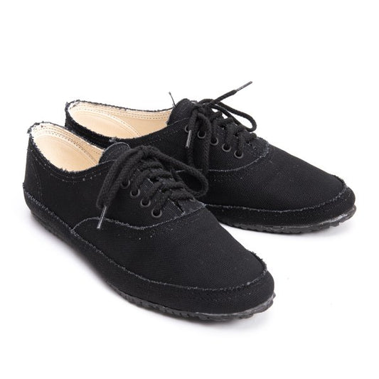 Yohji Yamamoto FEMME Raw Edge Canvas Flats Black Size 23CM