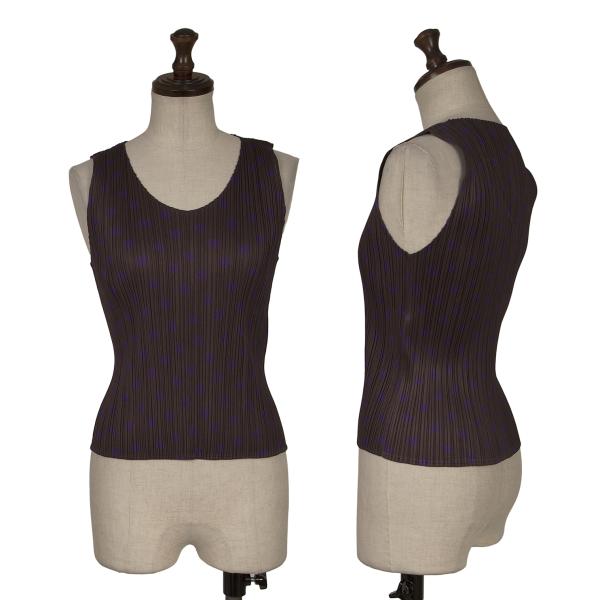 PLEATS PLEASE Polyester Dot Print Pleated Top Brown Size 3