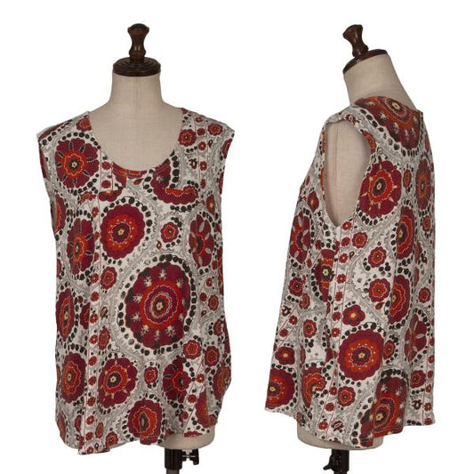 Plantation Cotton Floral Print Round Hem Top White Size M