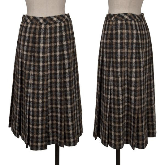 Aquascutum Alpaca Blend Check Pleated Brushed Skirt Size M